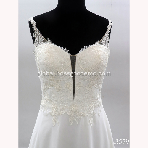 Ungrouped Sexy Illusion O-Neck Sleeveless Beautiful Flower Backless Clean White Wedding Dress Bridal Gown Sweep Train Factory